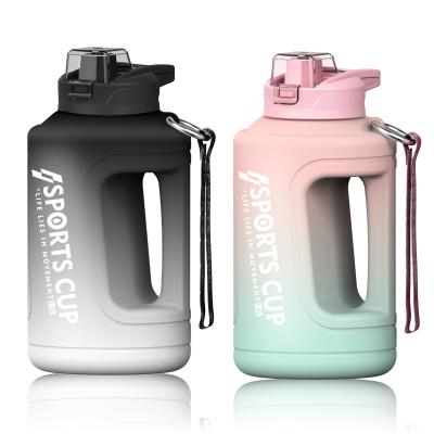 China Sustainable Capacity 1.5 L 2.3 L 3.8 Liter Gym BPA Free Extra Large Plastic Motivational Drinking Water Bottle With Handle for sale