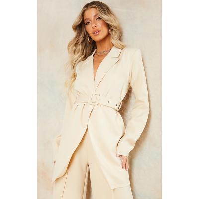 China High Fashion Breathable Exclusive Womens Woven Sleeves Woven Sleeves Belted Long Waist Aplet Blazer for sale