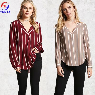 China Autumn sale women fashion 100% cotton striped anti-pilling office shirt blouse long sleeve hot top ladies for sale