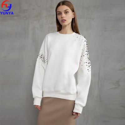 China 2019 New Products Drop Shoulder Pearl Women's Custom Anti-pilling Crewneck Oversized Sweatshirt for sale