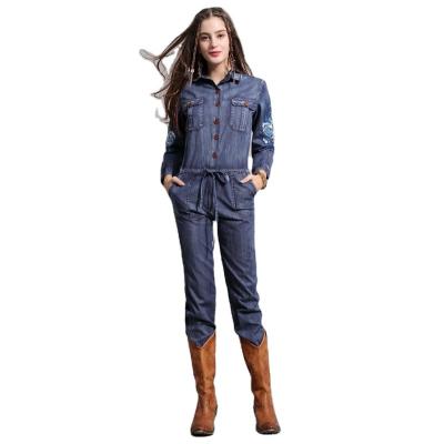 China New Viable Women's Long Sleeve Wash Embroidered Denim Overalls for sale