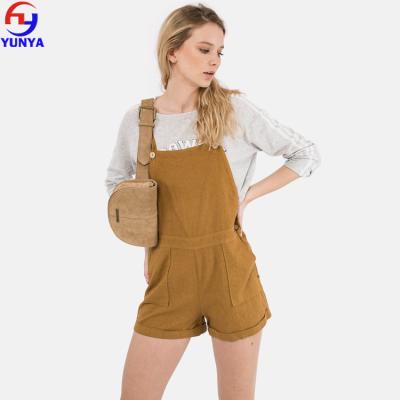 China Anti-pilling 2019 Summer Fashion Women Color Stripe Simple Short Canvas Overalls With Pockets for sale