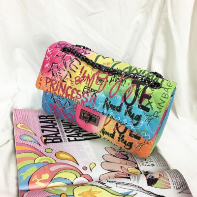 China Designer Durable Custom Colorful Women Graffiti Hand Bags Large Ladies Handbag for sale