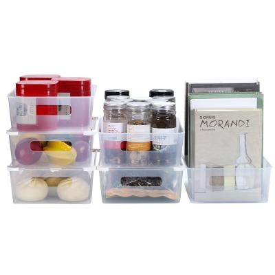 China Stocked 4-piece drawer style refrigerator storage box, transparent desktop storage basket for sale