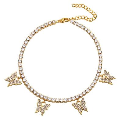 China CLASSIC Stainless Steel Bling Tennis Foot Fashion Anklet CZ Butterfly Charm Chain Anklet for sale