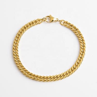 China New Hiphop Fashion Simple Design Hip Hop Stainless Steel Round Cuban Chain Gold Plated Woman Cuff Bracelet for sale