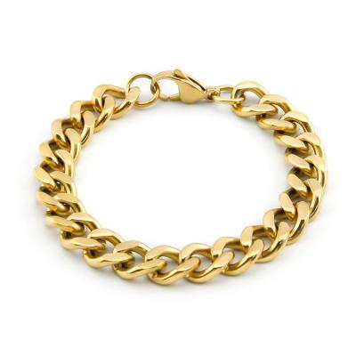 China Hiphop Fashion High Quality Multi Size 18k Gold Plated Cuban Chain Stainless Steel Bracelet for sale