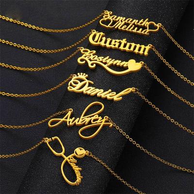 China FASHIONABLE Custom Logo Font Letter Necklace Fashion Stainless Steel Jewelry DIY Jewelry DIY Gold Plated Custom Name Necklace for sale