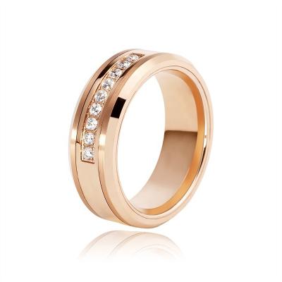 China CLASSIC High Quality Round Zircon Tungsten Steel Gold Plated Couple Wedding Luxury Woman Ring for sale