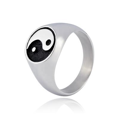 China CLASSIC Hot Selling Creative Men's Stainless Steel Round Personality Tai Chi Pattern Hip Hop Charm Ring for sale