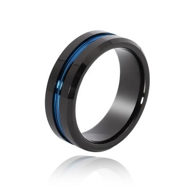 China TRENDY Fashion Blue Line Jewelry Wedding Brand Thin Tungsten Carbide Rings For Men Jewelry for sale