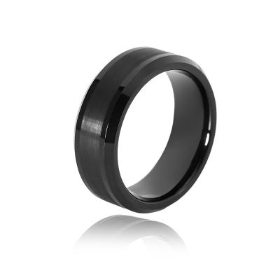 China TRENDY Fashion Comfort Fit Men's Wedding Ring Carbon Black Plated Tungsten Ring Jewelry for sale