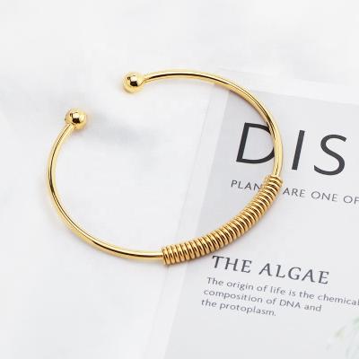 China TRENDY Classic Fashion Spring Style C Open Shape Adjustable Gold Plated Stainless Steel Charm Bracelet For Woman for sale