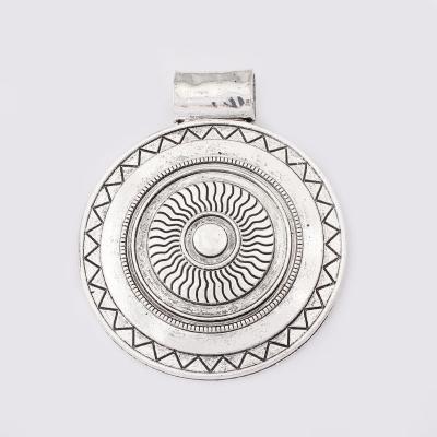 China Large FASHIONABLE Bohemia Boho Tibetan Silver Medallion Cut Out Round Wave Charm Pendant For DIY Necklace Making Findings 63.5x77mm for sale