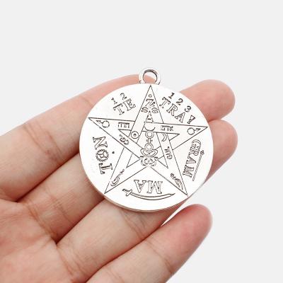 China Large FASHIONABLE Silver Tetragrammaton Pentagon Pentacle Wicca Pagan Charms Pendant For Necklace Talisman Jewelry 40x45mm for sale