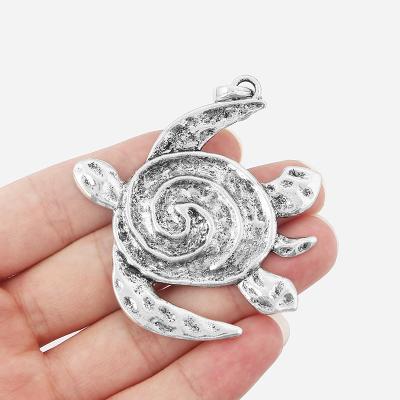 China Fashionable Wholesale Antique Silver Color Lagenlook Swirl Spiral Vortex Large Lucky Turtle Pendant For Necklace Jewelry Making Findings for sale