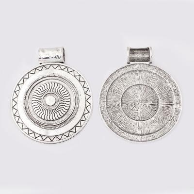 China FASHIONABLE Big Round Bohemia Tibetan Silver Charm Pendant For DIY Necklace Making Findings 63.5x77mm for sale