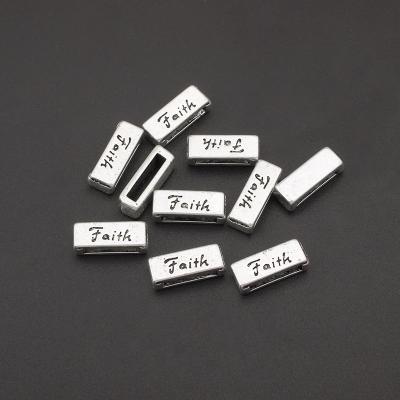 China 30pcs Zinc Alloy Cut Out Hope Love Luck Faith Slider Spacer Beads For Flat Leather Rope Bracelets Jewelry Gift Making 10x2mm for sale