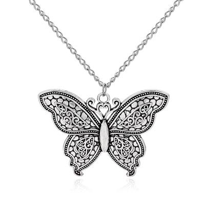 China TRENDY Antique Silver Cute Animal Big Butterfly Charm Color Statement Necklace Fashion Jewelry Pendant Gift for sale