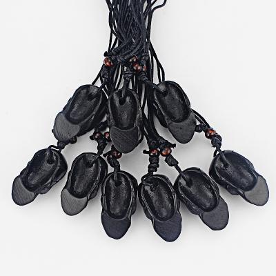 China FASHIONABLE 12 PCS Shape Black Wood Carved Skull Skeleton Bead Wax Rope Pendant Necklace Jewelery Jewelry for sale