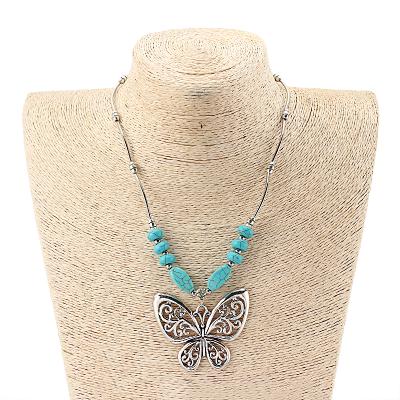 China Elephant TRENDY Bohemian Big Butterfly/Flower/Fish/Swirl/Heart Shape Lucky Blue Pendant Beads Necklace Women Jewelry for sale