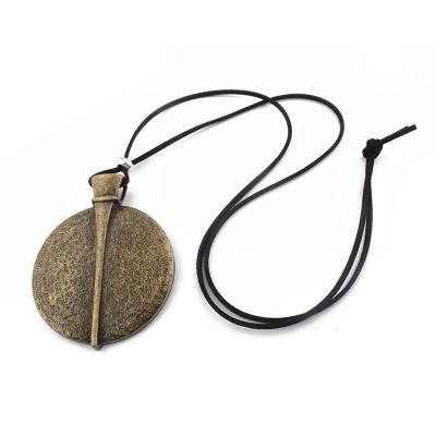 China 1pcs FASHIONABLE Verdigris Rope Chain Velvet Rope Necklace Pendant Jewelry 95cm Brown/Silver Color Round Locket Big Long for sale