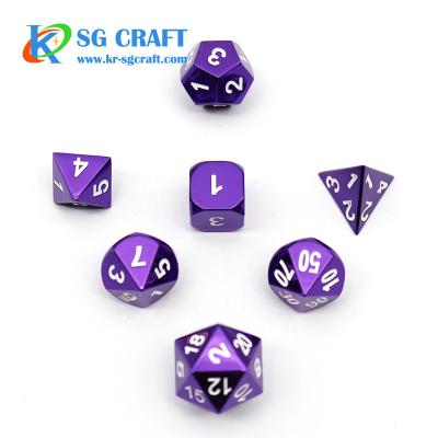 China DND Games High Quality Manufacturing Different Colors Designs Board Game Polyhedral Purple RPG DND Custom Metal Dies for sale