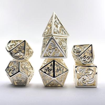 China DND Games SG Craft Custom Dice Polyhedral Dice Set for Dungeons and Games Dragon Metal Hollow Dice White Dragons for sale