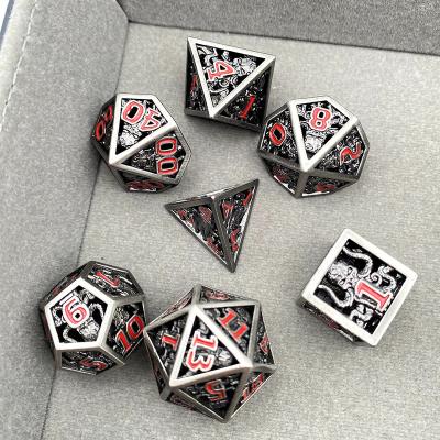 China Wholesale High Quality DND D&D Die Sets Metal Dnd D&D Polyhedral Hollow Set Role Playing Custom Hollow Dies Set With Gray Bag for sale