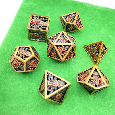 China DND Games Metal Dnd Hollow Dice Set Polyhedral Dice 7Pcs Dungeons And Dragons Metal Custom Dies With Bag for sale