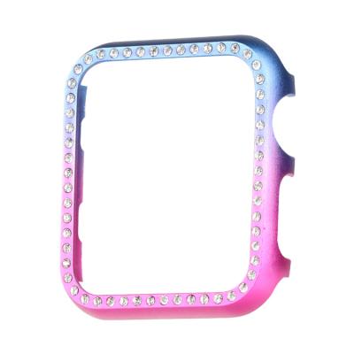 China Stainless Steel Rainbow Bling Diamond Luxury Metal Aluminum Watch Cover Frame Watch Case For Apple 38mm 40mm 42mm 44mm for sale