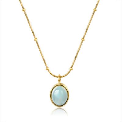 China Fashionable Geometric Natural Aquamarine Jade Stone Pendant Necklace Round Factory Price Pendant Necklace for sale