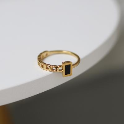 China CLASSIC Fashionable Exquisite Enamel Women's Black Square Ring 18K Gold 2021 Stainless Steel for sale