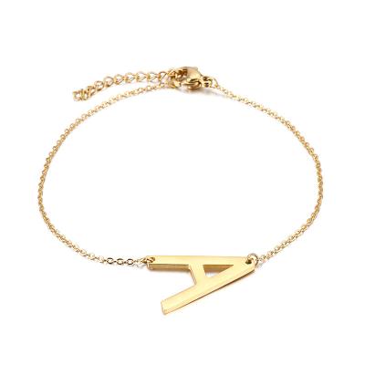 China 2021 Hiphop Manufacturer Initial Bracelet 18K Gold Plating 26 Letters Stainless Steel Gold Chain for sale