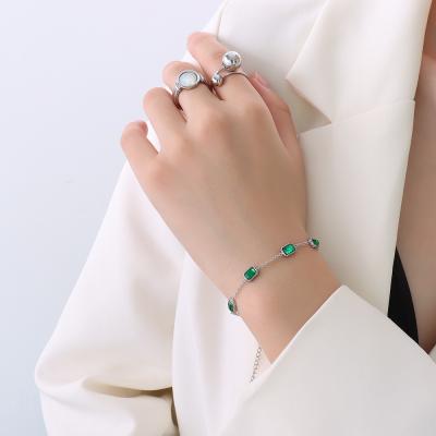 China Moge Bileklik Jewelry Ladies Stainless Steel Chain Green Thin Thin Zircon Emerald Stone Bracelet Accessories Wholesale for sale