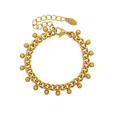 China Simple Design TRENDY Personalized Pearl Bracelet 18K Gold Plated Stainless Steel Ball Chain Ladies for sale