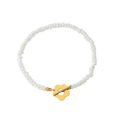 China Fashionable new flower design light flower bracelet women's natural pearl stainless steel bracelet natural pearl chain for sale