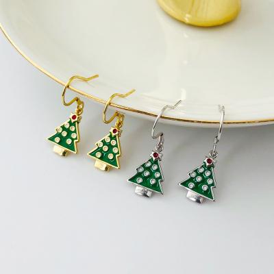 China Cute Moge Aretes Drop Shipping Gold Plated Silver Girls Christmas Tree Earings S925 Women Circle Earring for sale