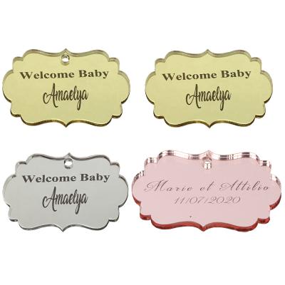 China Can use for Chocolate Bars Gift Personalized Silver Rose Pink Mirror Tags Acrylic Tag Baby Shower Decorations Wedding Favor Decor for sale