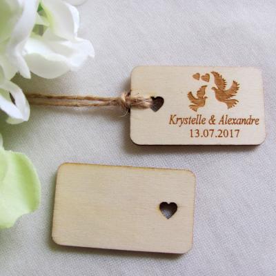 China Can use for Gift Personalized Dove Engraved Name and Date Wedding Tags Rectangle Wooden Hang Tag Rustic Wedding Bridal Shower Favors Tags for sale