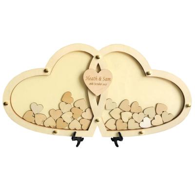 China Can use for guestbook ivory heart wedding guest book alternative engraved wooden drop top custom box 45*23cm with 70pcs 3cm hearts for sale