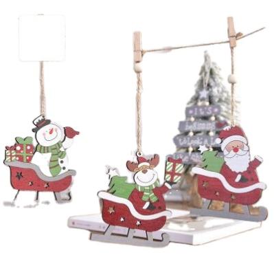 China Wooden Sleigh Shape Christmas Sleigh Old Man Cartoon Elk Christmas Tree Ornaments Hanging Creative Wooden Laser Cut for sale