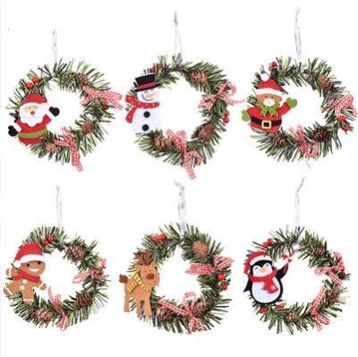 China Cute Christmas Garland Santa Claus Elk Round PVC Pendant Ornaments Christmas Tree Decorations Pine Cone Pendant for sale