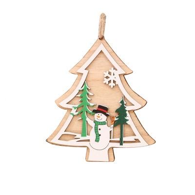 China Five-pointed Christmas Tree Star Heart Shape Christmas Decorations Laser Wooden Hollow Wooden Pendant Small Star Bell Ornaments Gifts for sale