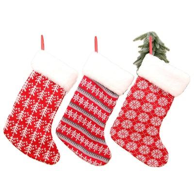 China Cute Christmas Stocking Knitted Big Socks Wool Christmas Red and White Striped Gift Bags Children's Gift Sack Christmas Decoration for sale