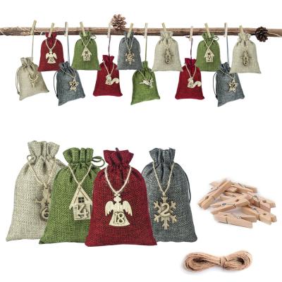 China Christmas Advent Calendar Bags Burlap Hanging Christmas Gifts 1-24 Bags Candy Gift Bags Christmas Decoration Bags for sale