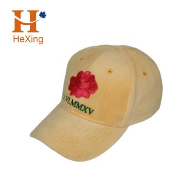 China Custom JOINT velvet baseball caps wholesale yellow baseball hats cap embroidery logo for sale