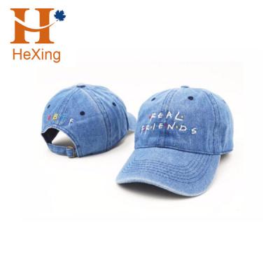 China OEM COMMON Factory Custom Washed Unstructured Distressed Cotton Baseball Cap Denim Embroidery Men Dad Hat for sale