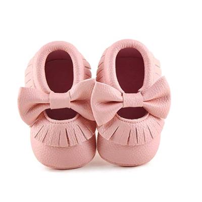 China Flat Surface Sale Color Optional Baby Moccasins Soft Unique Baby Shoes With Lovely Bow for sale