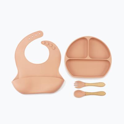 China Factory Supply BPA Food Grade Silicone Suction Cup Baby Dish Baby Bib Custom Free Wholesale Silicone Baby Food Set for sale